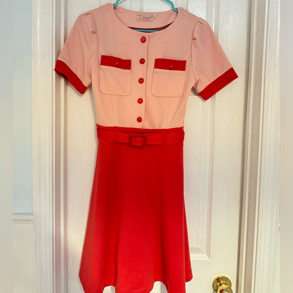Pink & Red Button Up Darcy Dress